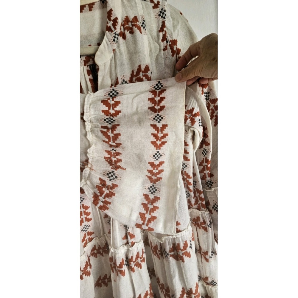 Elan Cream and Rust Embroidered Long Sleeve Boho Dress - Picture 3 of 8